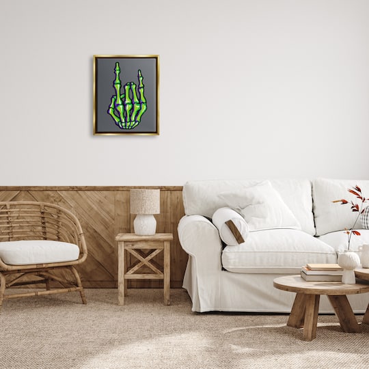 Stupell Industries Rock On Skeleton Hand Framed Floater Canvas Wall Art